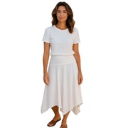 Biała spódnica PAPAYA 44 len wiskoza midi asymetryczna boho