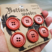 Guziki x6 Cherry 24mm 25mm Drewniane Lakierowane Brąz Czerwony