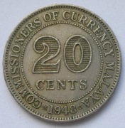Malaje Brytyjskie 20 centów 1948 - król Jerzy VI