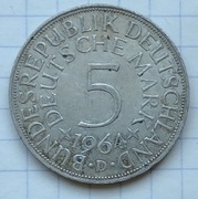 0560 Niemcy RFN 5 marek 1964 D srebro rzadka 