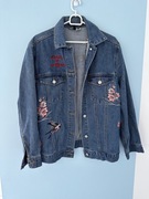 Nowa jeansowa kurtka damska katana z naszywkami kwiatów H&M M (38)