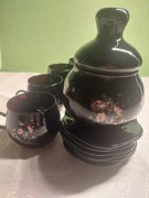 Zestaw kawowy z cukierniczką z czarnego szkła