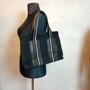 Torebka Hermes Troca MM płócienna skórzana torba Tote czarna  