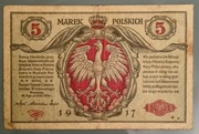Banknot 5 marek polskich 1917 r Seria B