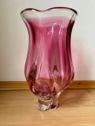 Wazon szklany rozowy Josef Hospodka Chribska lata 50