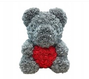 miś z róż szary z sercem serduszkiem duży XL prezent walentynki