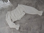 biała krótka elegancka bluzka top hiszpanka z falbanką M M/L 