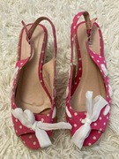 Urocze espadryle na koturnie, różowe w białe kropki, r. 38 retro 