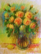 KWIATY herbaciane ŻÓŁTE RÓŻE W WAZONIE 44x33pastel
