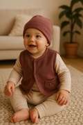 Śliczny zestaw – kamizelka i czapeczka, idealne na jesień/zimę roz 58 62 68