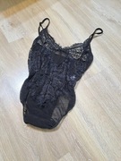 Czarne koronkowe body siateczkowe bieliźniane36 S 