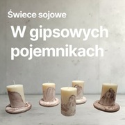 Świeca sojowa w gipsowym pojemniku z podstawką.