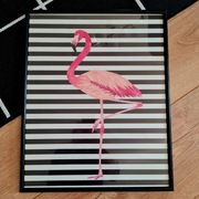 Obraz plakat i rama 40x50 cm różowy flaming czarno białe pasy pop art