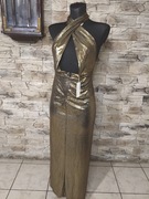 Złota sukienka wieczorowa American Dreams halter maxi, rozmiar M