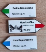 Magnes na lodówkę kierunkowskaz. Hala Gąsienicowa, Tatry. Morskie Oko. 3szt