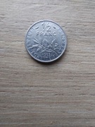 Francja 1/2 franka 1965 stan II