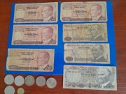 Zestaw banknotów liry tureckie 1970 r.+ monety gratis 