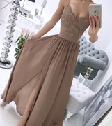 Sukienka wieczorowa weselna 40 M/L beżowa maxi