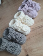 Bambosze kapcie wełna merino handmade szaro brąz