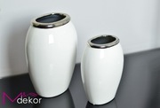 CERAMICZNY WAZON BIAŁY + SREBRNA OBWÓDKA DUŻY