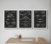 Zestaw 3 Plakatów Bombowce Myśliwce szkic, Blueprint, bez ramy