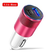 Szybka 2 portowa ładowarka samochodowa różowa USBC USBA PD