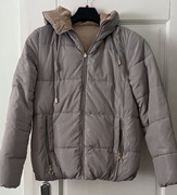 Dwustronna kurtka zimowa M szara beżowa kaptur