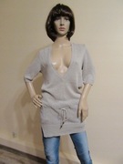 Massimo Dutti lekki sweterek lniany beżowy złota nić 95% len _ S