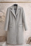 Szary płaszcz damski elegancki – klasyczny krój, kieszenie na zamek M