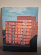 Obraz Bloki 50x40 – Zachód Słońca na Osiedlu, Ręcznie Malowany