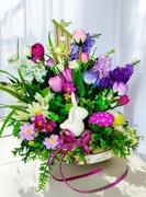 Stroik wielkanocny wiosenny na stół 32 cm kwiaty sztuczne dekoracja prezent