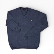 Sweter Lyle & Scott XXL granatowy merino wool V-neck smart casual