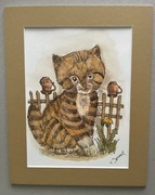 KOT / Kotek - Ręcznie wykonany obraz – szkic piórem i akwarela