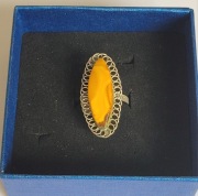 Pierścionek vintage bursztyn bałtycki butterscotch srebro lata 60. Rozm. 15