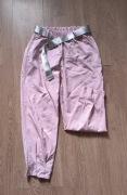 Jasno różowe spodnie pasek Basic Casual Made in Italy wiskoza carrot pants