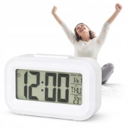 Zegar Elektroniczny Budzik LED Biały Cyfrowy Termometr Kalendarz Alarm