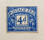 Znaczek brytyjski Postage Due 4d blue unikat filatelistyczny