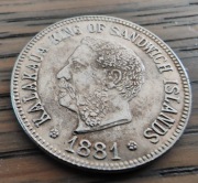 1881Hawaje Królestwo Hawajów 5 cent Kalakaua Król Wysp Sandwich 2CN-1 KM#2