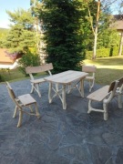 meble ogrodowe dębowe komplet stół, ławki, krzesła