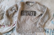 Zara puchaty szary sweter z cekinami Selfie r.128