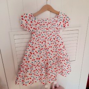 Sukienka 98 104 biała wiśnie wisienki bufki rozkloszowana 