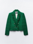 Zielona marynarka dwurzędowa tweed ZARA XS 34 zima święta Mikołajki