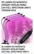 3x LAMPA DO WZROSTU UPRAWY ROŚLIN PANEL LED FULL SPECTRUM 30W 9 TRYBÓW IP54