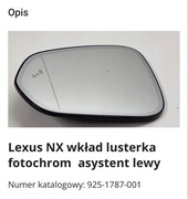 Lexus NX wkład lusterka martwe pola 925-1787-001