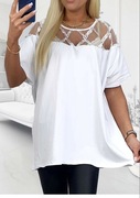 Bluzka Plus Size biała z koronką, oversize XL–5XL, nowa