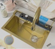 Zlew kuchenny jednokomorowy 68x46 wodospad+LED+myjka szklanek