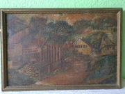 Obrazek ręcznie malowany farbą na płycie