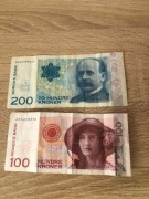 200+100 norges kroner 300 koron Norwegia 1999
