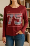 BORDOWY SWETER DNN Z NADRUKIEM 75 - WYGODNY XXS / XS / S