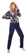 Welurowa piżama VENUS, S, granatowa w kwiaty, ciepła, zima, jesień